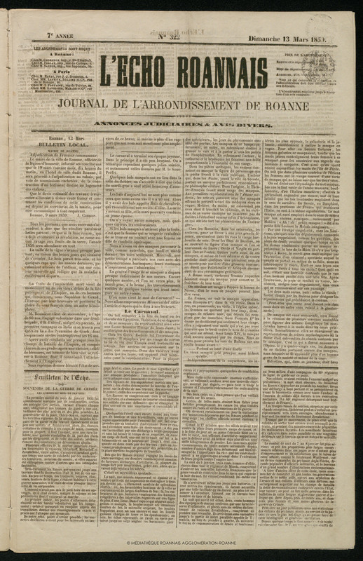 L'Écho Roannais du 13 mars 1859