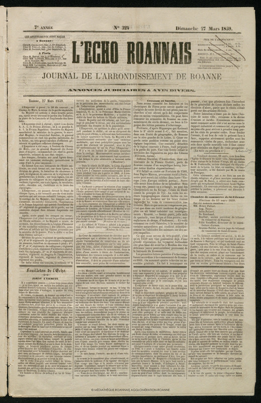 L'Écho Roannais du 27 mars 1859
