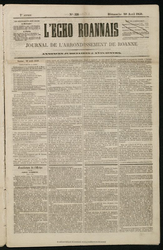 L'Écho Roannais du 10 avril 1859