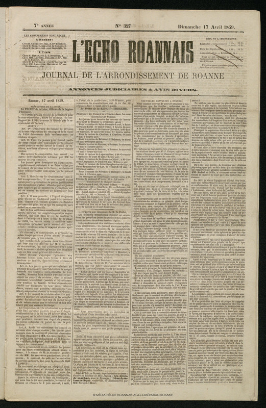 L'Écho Roannais du 17 avril 1859