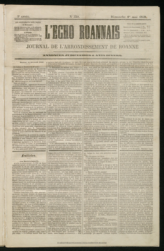 L'Écho Roannais du 01 mai 1859