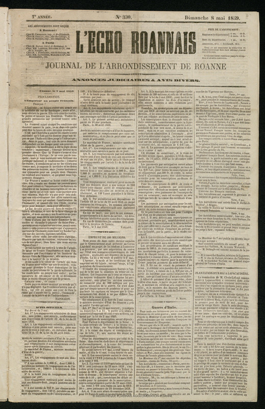 L'Écho Roannais du 08 mai 1859