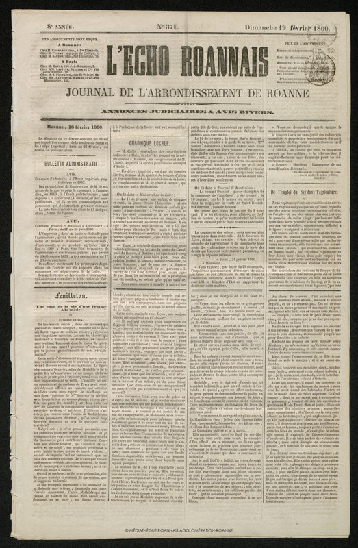 L'Écho Roannais du 19 février 1860