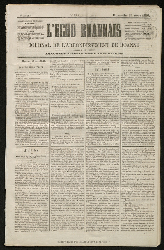 L'Écho Roannais du 11 mars 1860