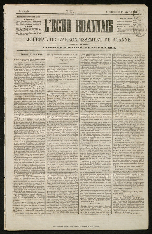 L'Écho Roannais du 1er avril 1860