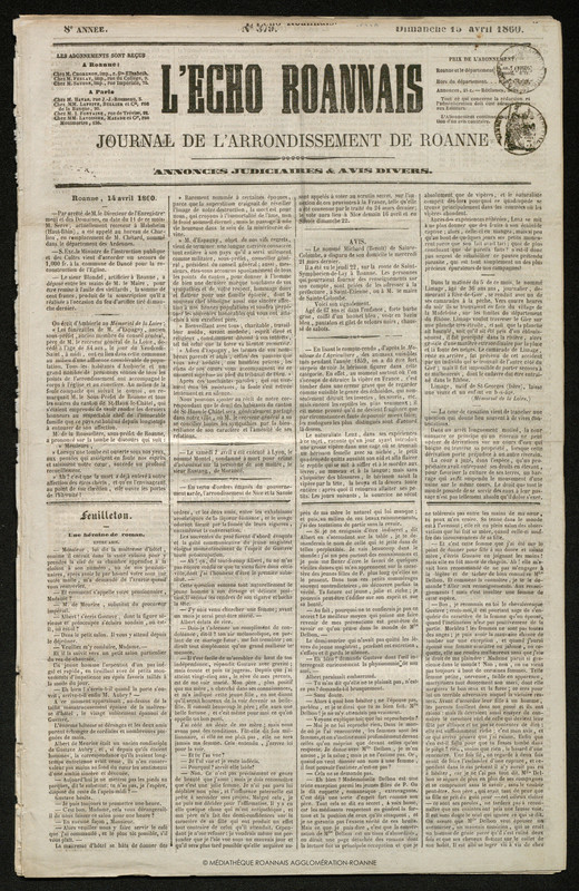 L'Écho Roannais du 15 avril 1860