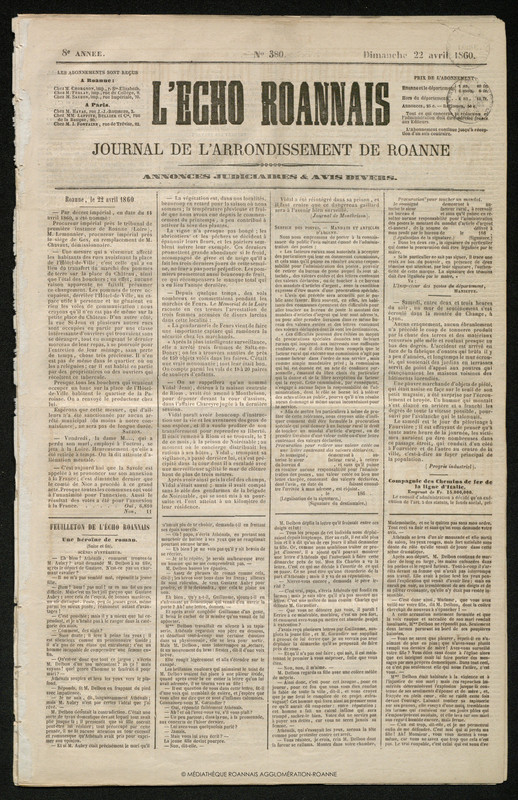 L'Écho Roannais du 22 avril 1860