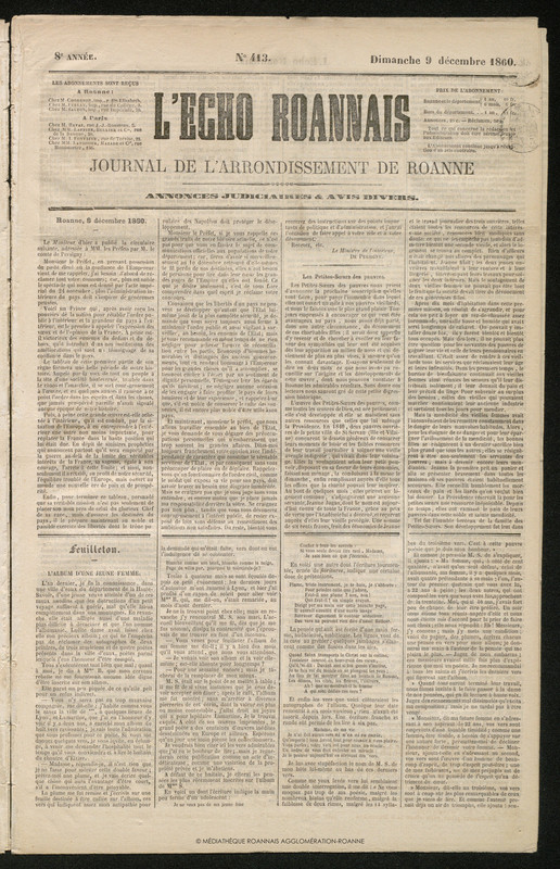 L'Écho Roannais du 09 décembre 1860