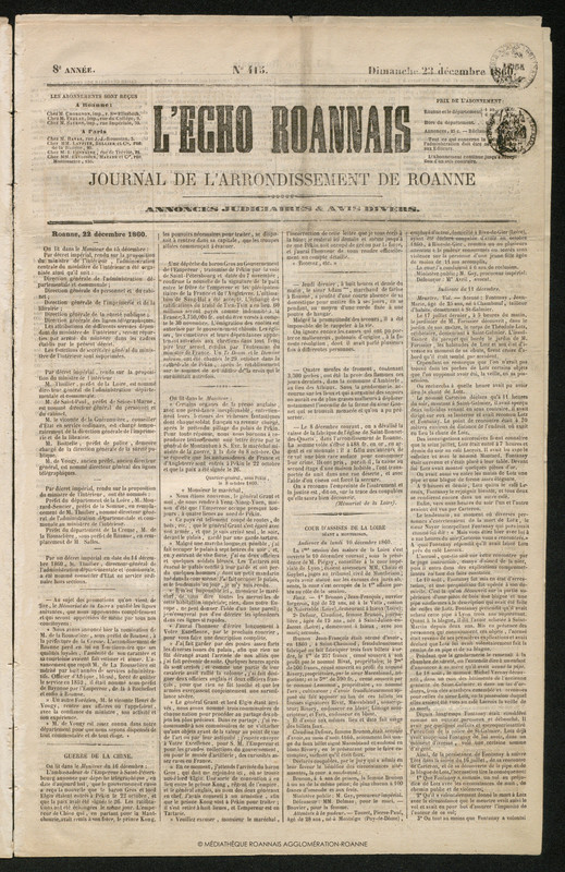 L'Écho Roannais du 23 décembre 1860