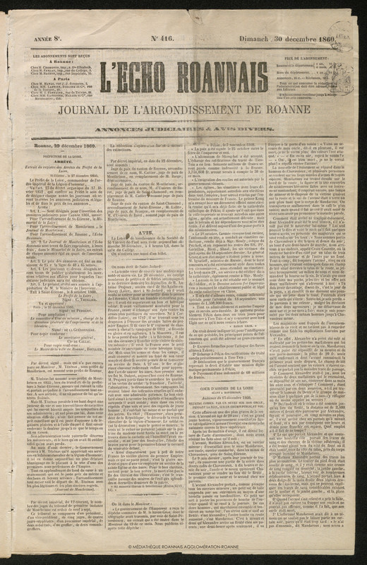 L'Écho Roannais du 30 décembre 1860