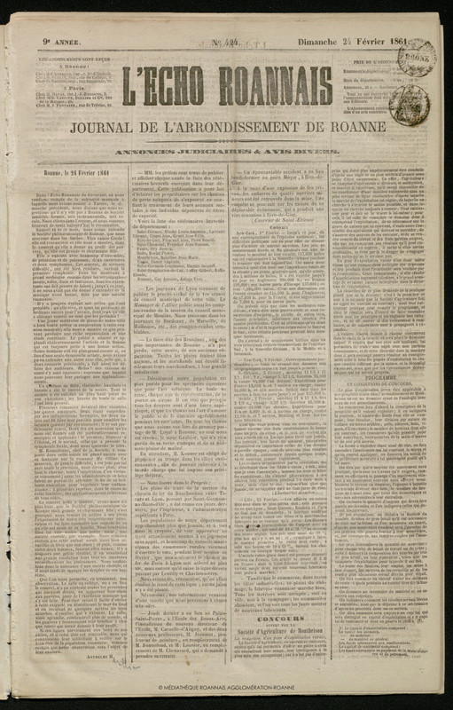 L'Écho Roannais du 24 février 1861
