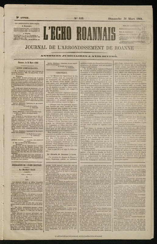 L'Écho Roannais du 31 mars 1861
