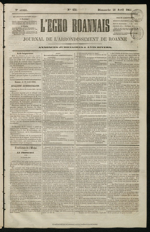 L'Écho Roannais du 21 avril 1861