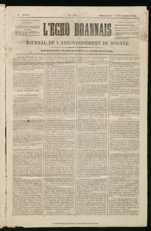 L'Écho Roannais du 15 décembre 1861
