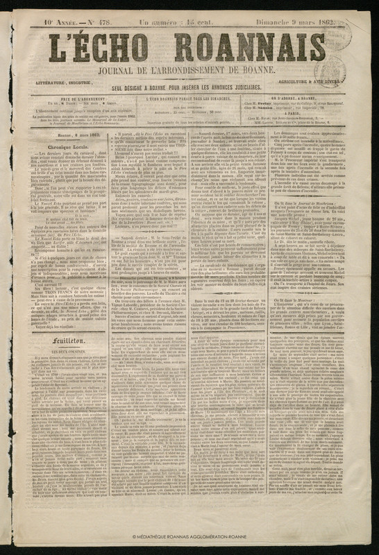 L'Écho Roannais du 09 mars 1862
