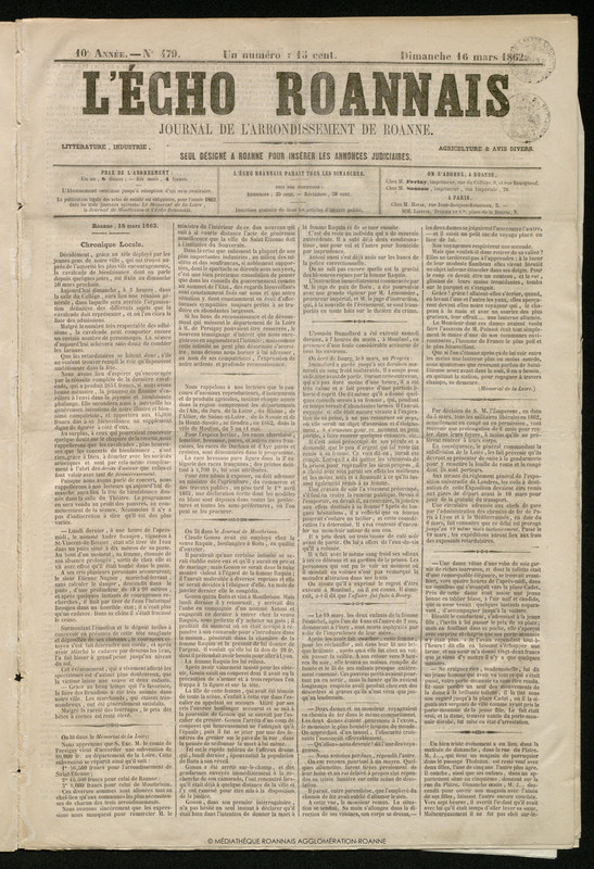 L'Écho Roannais du 16 mars 1862