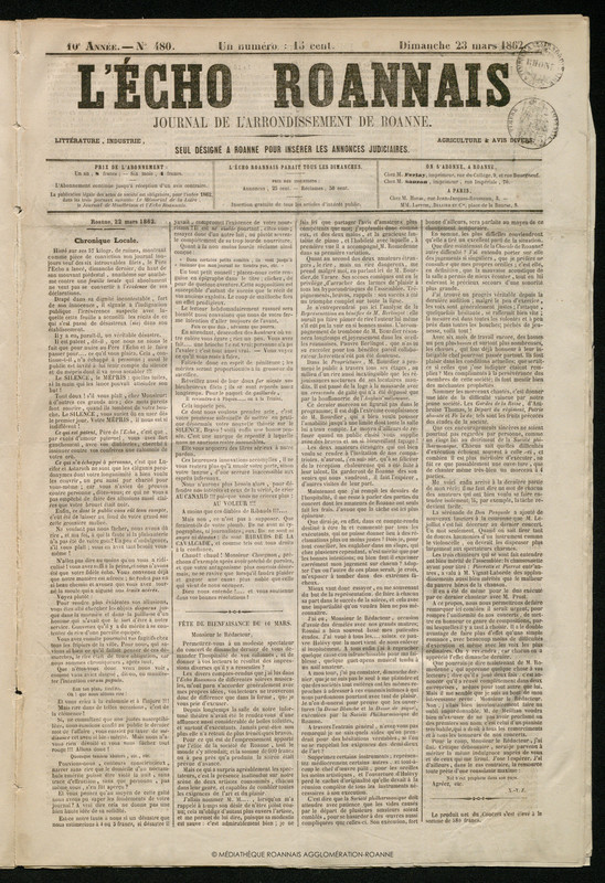 L'Écho Roannais du 23 mars 1862