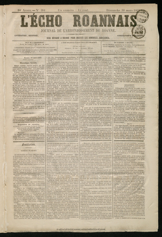 L'Écho Roannais du 30 mars 1862