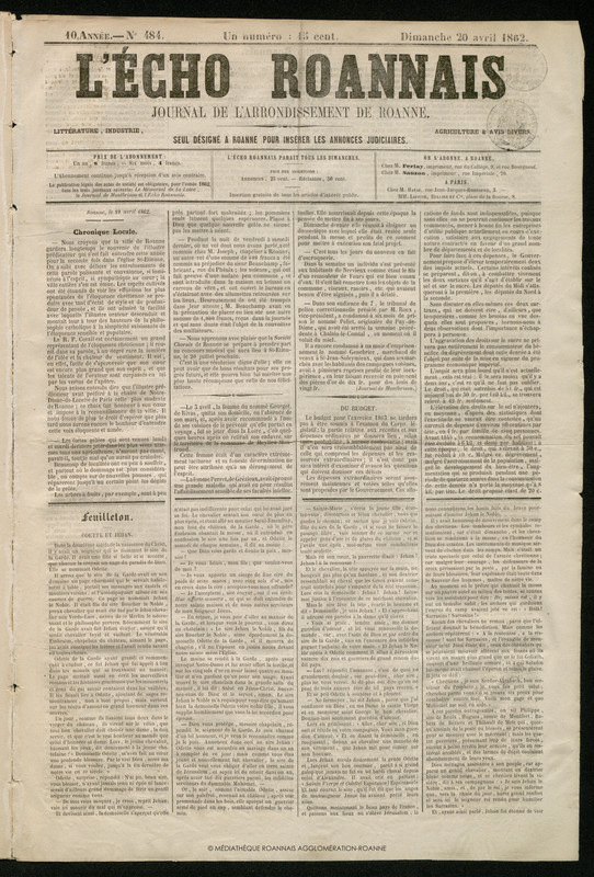 L'Écho Roannais du 20 avril 1862