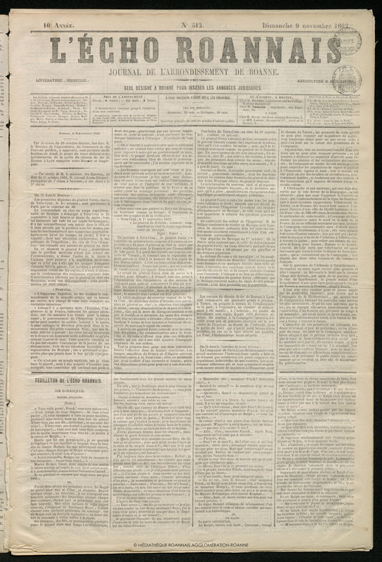 L'Écho Roannais du 09 novembre1862