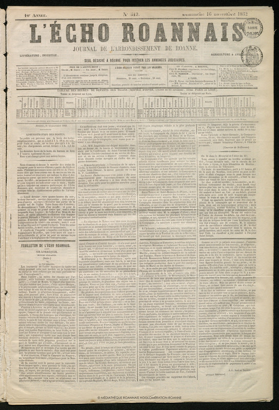 L'Écho Roannais du 16 novembre 1862