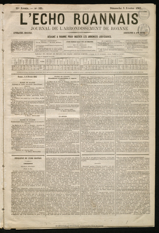 L'Écho Roannais du 08 février 1863