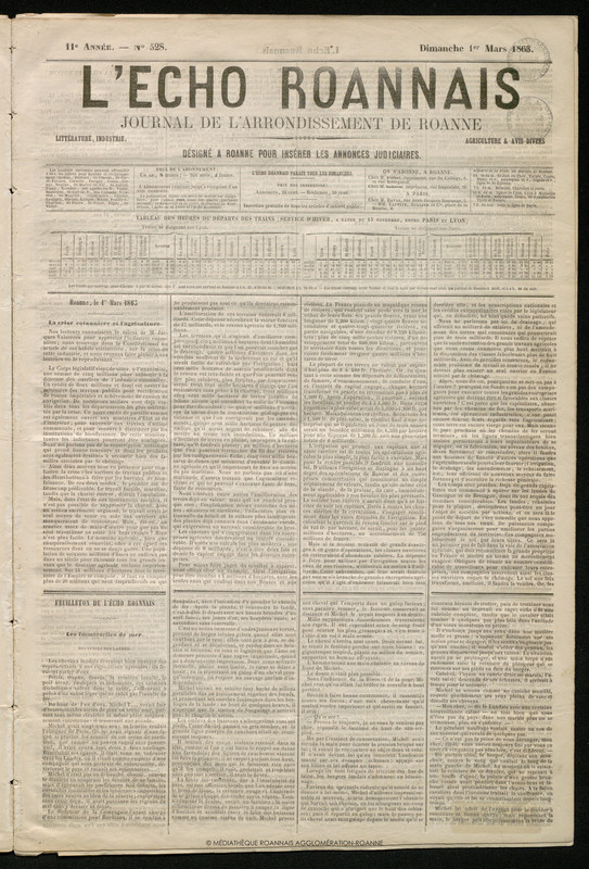 L'Écho Roannais du 01 mars 1863
