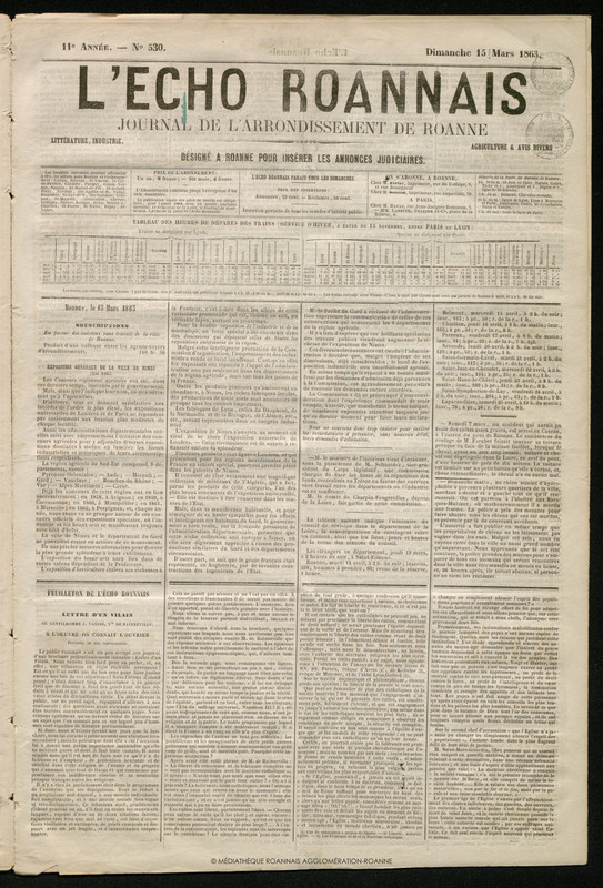 L'Écho Roannais du 15 mars 1863