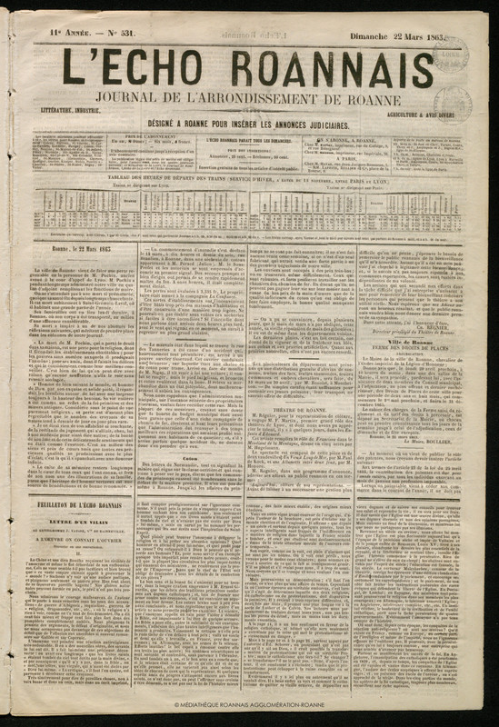 L'Écho Roannais du 22 mars 1863