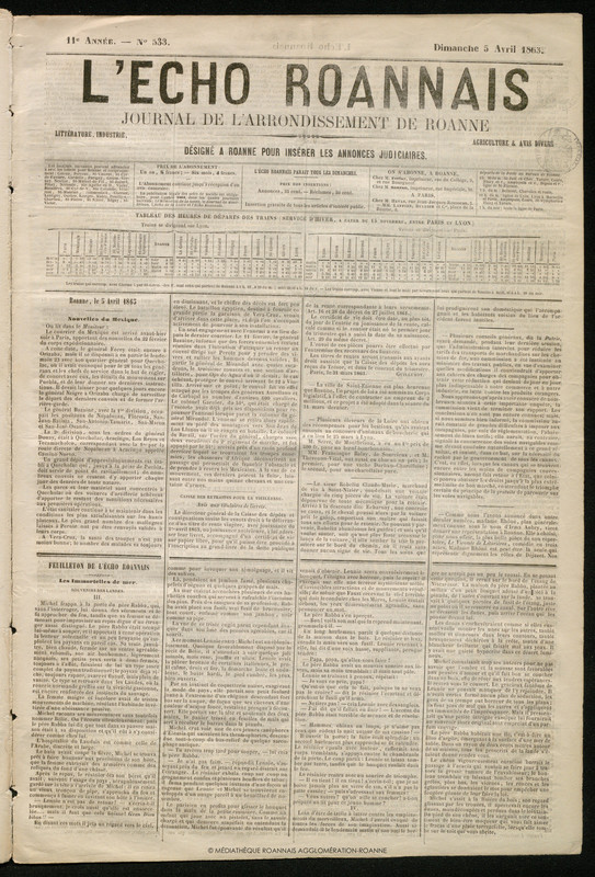 L'Écho Roannais du 05 avril 1863