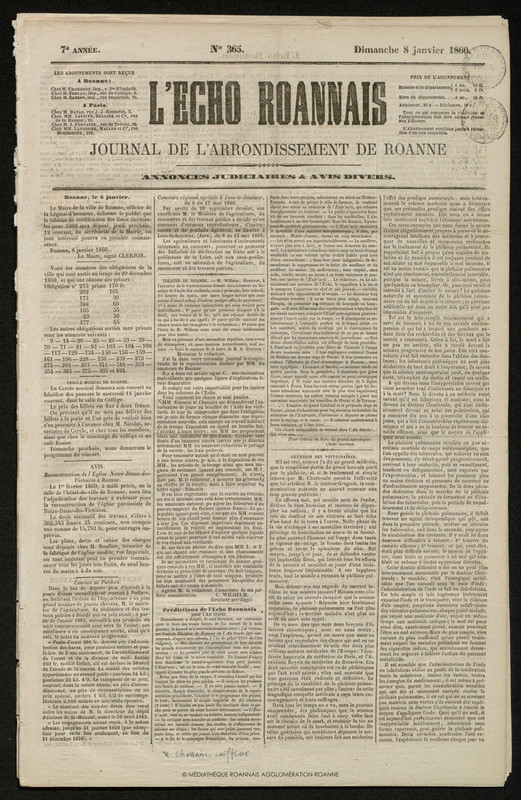 L'Écho Roannais du 08 janvier 1860