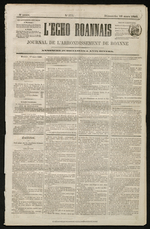 L'Écho Roannais du 18 mars 1860
