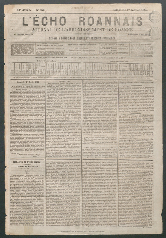 L'Écho Roannais du 01 janvier 1865