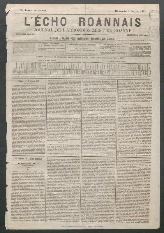 L'Écho Roannais du 08 janvier 1865