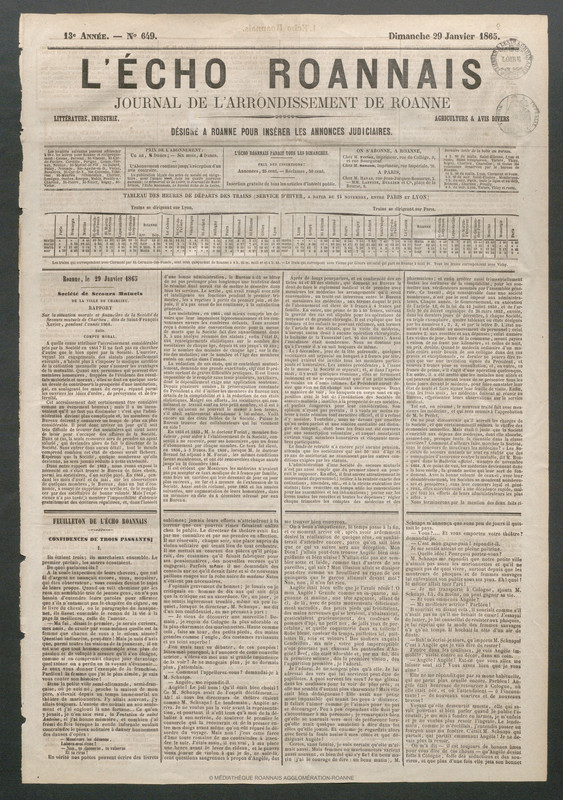 L'Écho Roannais du 29 janvier 1865