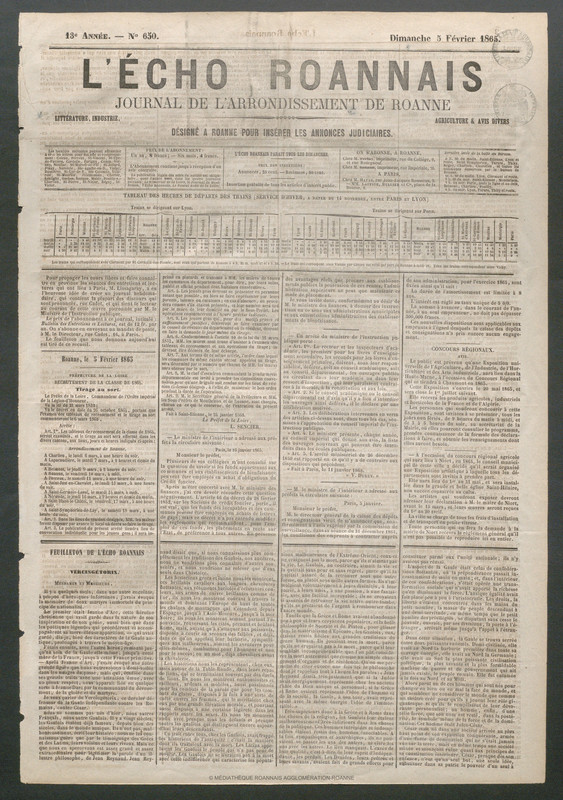 L'Écho Roannais du 05 février 1865