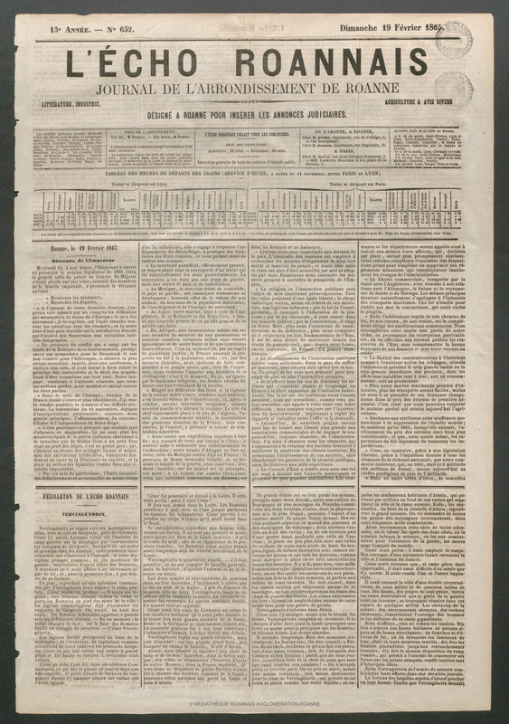L'Écho Roannais du 19 février 1865