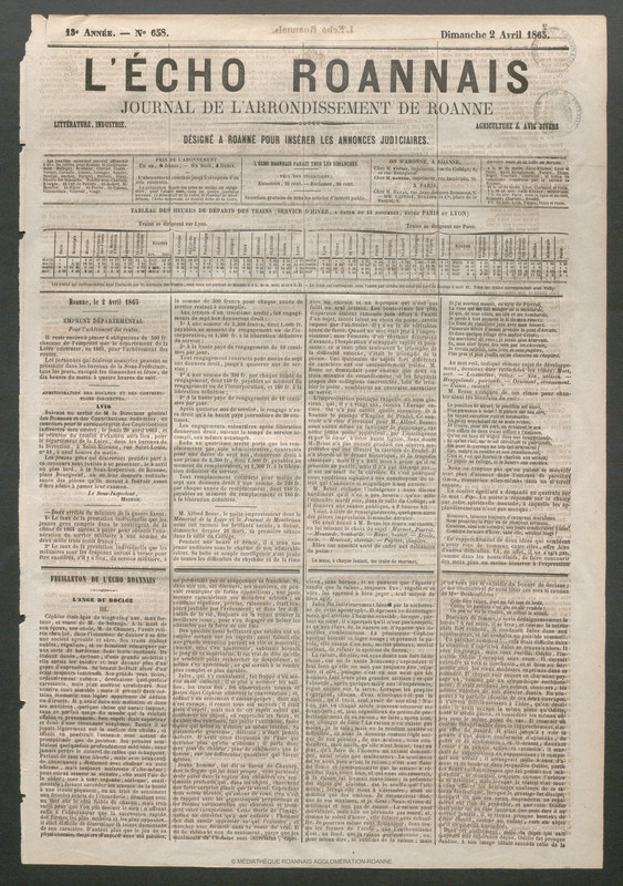 L'Écho Roannais du 02 avril 1865