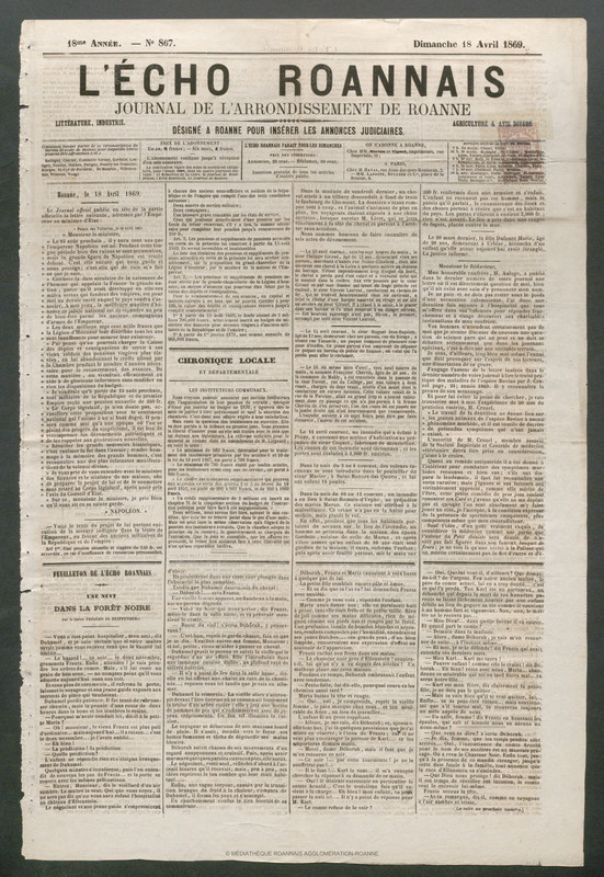 L'Écho Roannais du 18 avril 1869