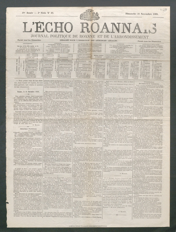 L'Écho Roannais du 21 novembre 1869