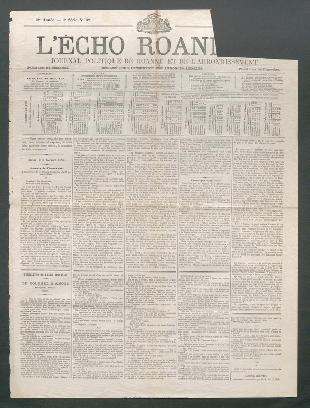 L'Écho Roannais du 05 décembre 1869