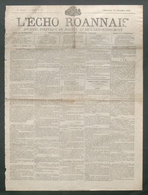 L'Écho Roannais du 19 décembre 1869