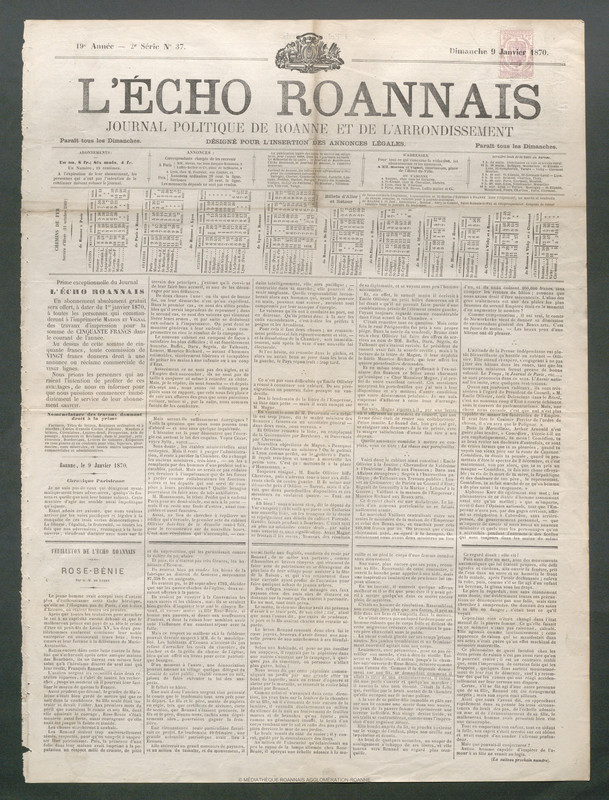 L'Écho Roannais du 09 janvier 1870