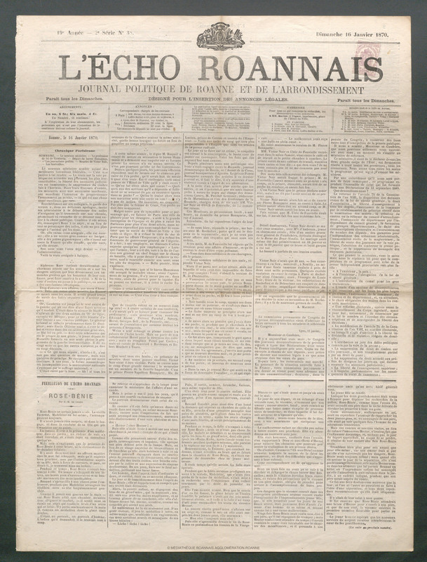 L'Écho Roannais du 16 janvier 1870