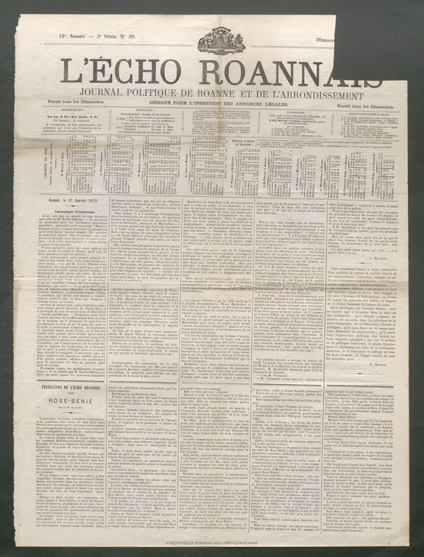 L'Écho Roannais du 23 janvier 1870