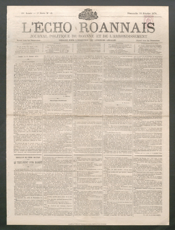 L'Écho Roannais du 13 février 1870