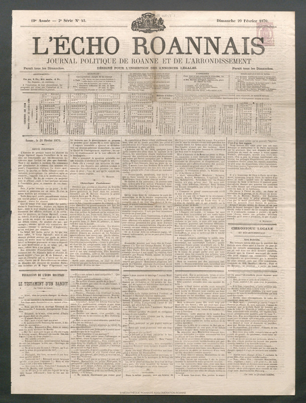 L'Écho Roannais du 20 février 1870