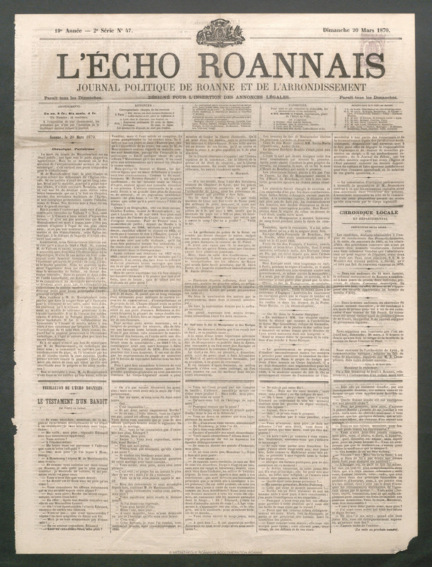 L'Écho Roannais du 20 mars 1870