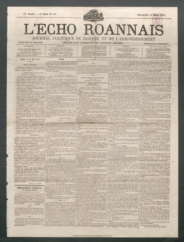 L'Écho Roannais du 27 mars 1870