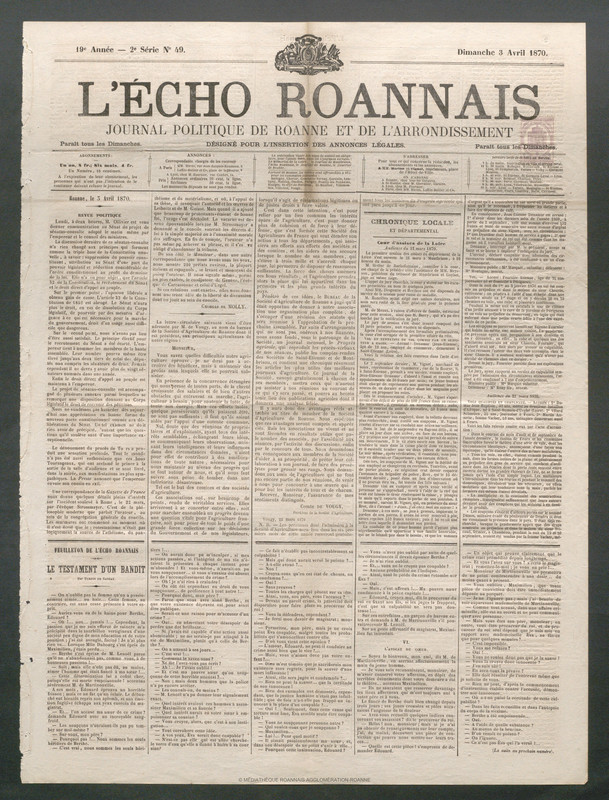 L'Écho Roannais du 03 avril 1870